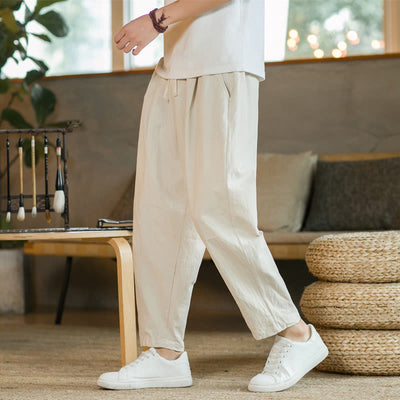 Buddha Stones Summer Men's Cotton Linen Pants With Pockets Men's Pants BS Linen 5XL(Fit for USUK/AU46; EU56)