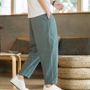 Buddha Stones Summer Men's Cotton Linen Pants With Pockets