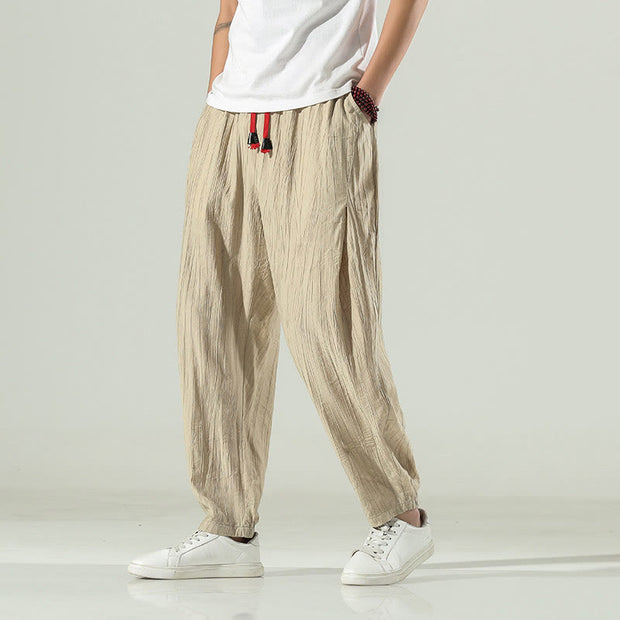 Buddha Stones Cotton Men's Drawstring Harem Pants With Pockets - Cornsilk - US/UK/AU46，EU56 (5XL) - image 1