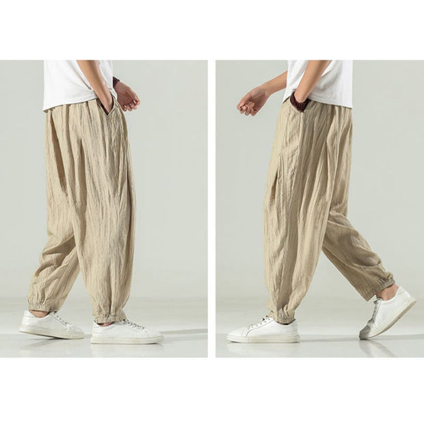 Buddha Stones Cotton Men's Drawstring Harem Pants With Pockets - image 8