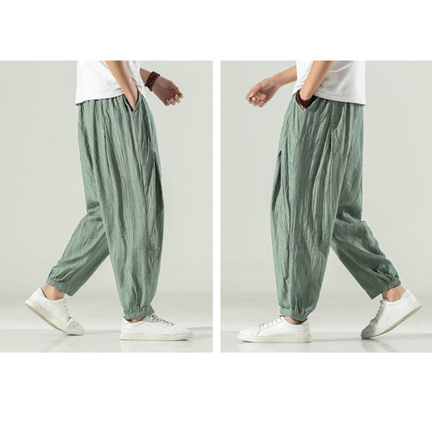 Buddha Stones Cotton Linen Men's Drawstring Harem Pants With Pockets Men's Harem Pants BS 14