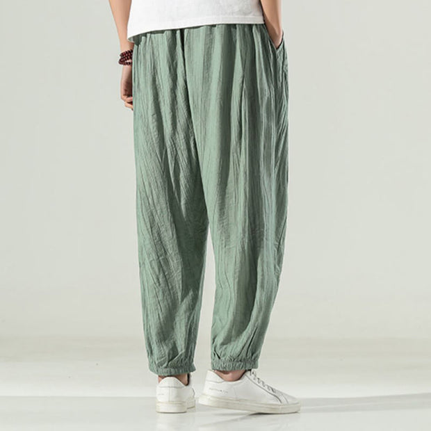 Buddha Stones Cotton Linen Men's Drawstring Harem Pants With Pockets Men's Harem Pants BS 10