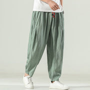 Buddha Stones Cotton Linen Men's Drawstring Harem Pants With Pockets Men's Harem Pants BS 11