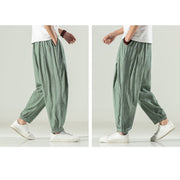 Buddha Stones Cotton Linen Men's Drawstring Harem Pants With Pockets