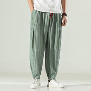 Buddha Stones Cotton Linen Men's Drawstring Harem Pants With Pockets Men's Harem Pants BS 12