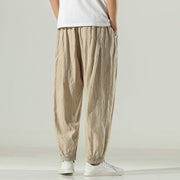 Buddha Stones Cotton Linen Men's Drawstring Harem Pants With Pockets