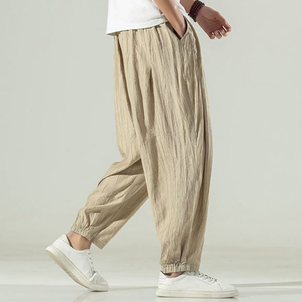 Buddha Stones Cotton Linen Men's Drawstring Harem Pants With Pockets Men's Harem Pants BS 3