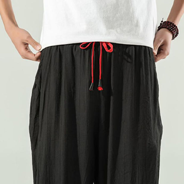 Buddha Stones Cotton Linen Men's Drawstring Harem Pants With Pockets Men's Harem Pants BS 22