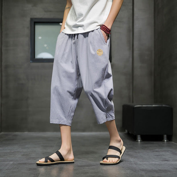Buddha Stones Summer Men's Linen Drawstring Cropped Pants With Pockets - DarkGray - US/UK/AU44，EU54 (5XL) - image 18