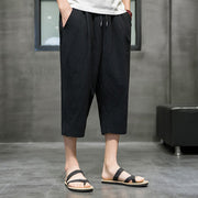 Buddha Stones Summer Men's Linen Drawstring Cropped Pants With Pockets