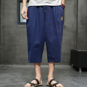 Buddha Stones Summer Men's Linen Drawstring Cropped Pants With Pockets Men's Pants BS 1