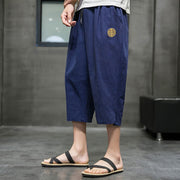 Buddha Stones Summer Men's Linen Drawstring Cropped Pants With Pockets Men's Pants BS 6