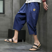 Buddha Stones Summer Men's Linen Drawstring Cropped Pants With Pockets Men's Pants BS 8