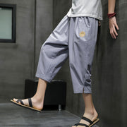 Buddha Stones Summer Men's Linen Drawstring Cropped Pants With Pockets