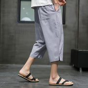 Buddha Stones Summer Men's Linen Drawstring Cropped Pants With Pockets Men's Pants BS 20