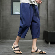 Buddha Stones Summer Men's Linen Drawstring Cropped Pants With Pockets Men's Pants BS 3