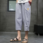 Buddha Stones Summer Men's Linen Drawstring Cropped Pants With Pockets Men's Pants BS 21