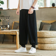 Buddha Stones Summer Plain Men's Cotton Linen Tapered Pants With Pockets Men's Pants BS Black 5XL(Fit for US/UK/AU48; EU58)