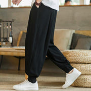 Buddha Stones Summer Plain Men's Cotton Linen Tapered Pants With Pockets Men's Pants BS 19