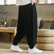 Buddha Stones Summer Plain Men's Cotton Linen Tapered Pants With Pockets Men's Pants BS 21