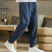 Buddha Stones Summer Plain Men's Cotton Linen Tapered Pants With Pockets Men's Pants BS 29