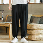 Buddha Stones Summer Plain Men's Cotton Linen Tapered Pants With Pockets Men's Pants BS 23