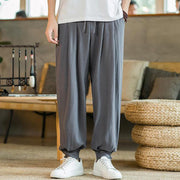 Buddha Stones Summer Plain Men's Cotton Linen Tapered Pants With Pockets Men's Pants BS 6