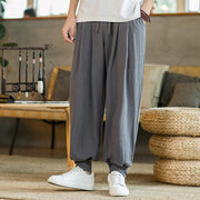 Buddha Stones Summer Plain Men's Cotton Linen Tapered Pants With Pockets