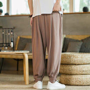 Buddha Stones Summer Plain Men's Cotton Linen Tapered Pants With Pockets Men's Pants BS 12