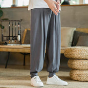 Buddha Stones Summer Plain Men's Cotton Linen Tapered Pants With Pockets Men's Pants BS 7