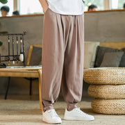 Buddha Stones Summer Plain Men's Cotton Linen Tapered Pants With Pockets Men's Pants BS 17