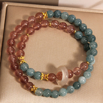 Buddha Stones Jade Strawberry Quartz Abundance Luck Bracelet Bracelet BS Jade Strawberry Quartz (Wrist Circumference: 15-19cm)