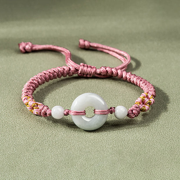 Buddha Stones Jade Luck Abundance Red String Bracelet Bracelet BS Pink(Wrist Circumference: 13-19.5cm)