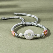 Buddha Stones Jade Luck Abundance Red String Bracelet Bracelet BS Silver White (Wrist Circumference: 13-19.5cm)