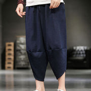 Buddha Stones Summer Solid Men's Cotton Linen Cropped Pants With Pockets Men's Pants BS 21