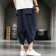 Buddha Stones Summer Solid Men's Cotton Linen Cropped Pants With Pockets Men's Pants BS 19