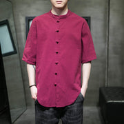 Buddha Stones Plain Color Men's Half Sleeve Cotton Shirt Men's Shirts BS MediumVioletRed 5XL(Fit for USUK/AU46; EU56)