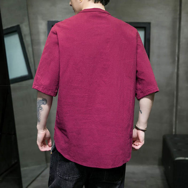 Buddha Stones Plain Color Men's Half Sleeve Cotton Shirt Men's Shirts BS 11