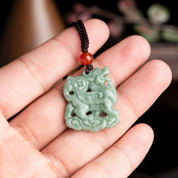 Buddha Stones Jade PiXiu Wealth Luck String Necklace Pendant