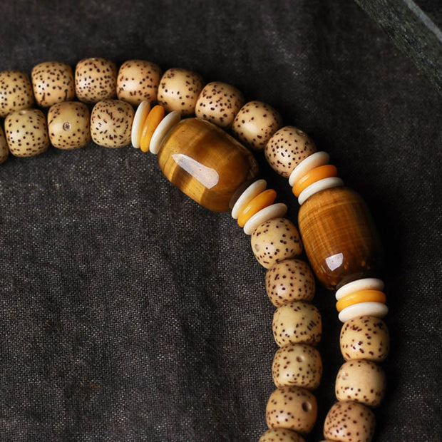 Buddha Stones 108 Mala Beads Bodhi Seed Topaz Fu Character Peace Bracelet