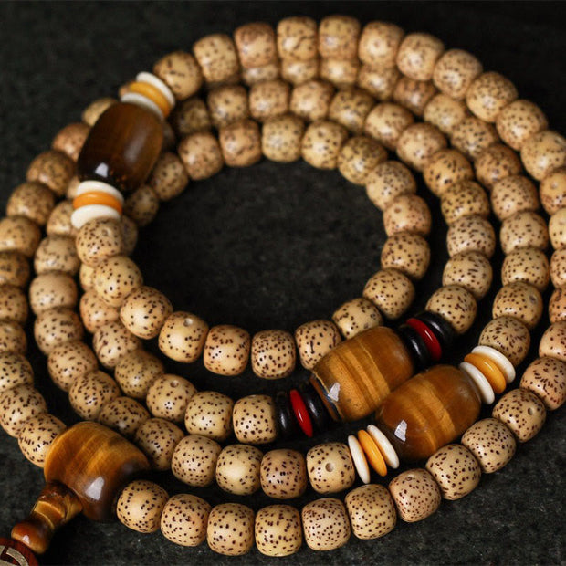 Buddha Stones 108 Mala Beads Bodhi Seed Topaz Fu Character Peace Bracelet