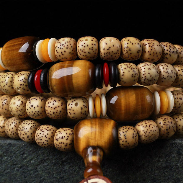 Buddha Stones 108 Mala Beads Bodhi Seed Topaz Fu Character Peace Bracelet