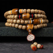 Buddha Stones 108 Mala Beads Bodhi Seed Topaz Fu Character Peace Bracelet