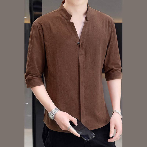 Buddha Stones Summer Men's Half Sleeve Button Cotton Shirt Men's Shirts BS Peru 6XL(Fit for US/UK/AU48; EU58)