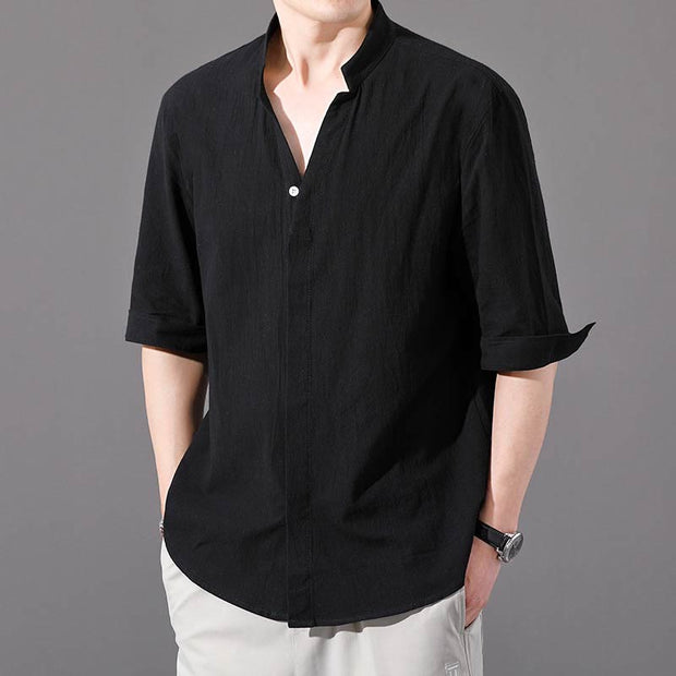 Buddha Stones Summer Men's Half Sleeve Button Cotton Shirt