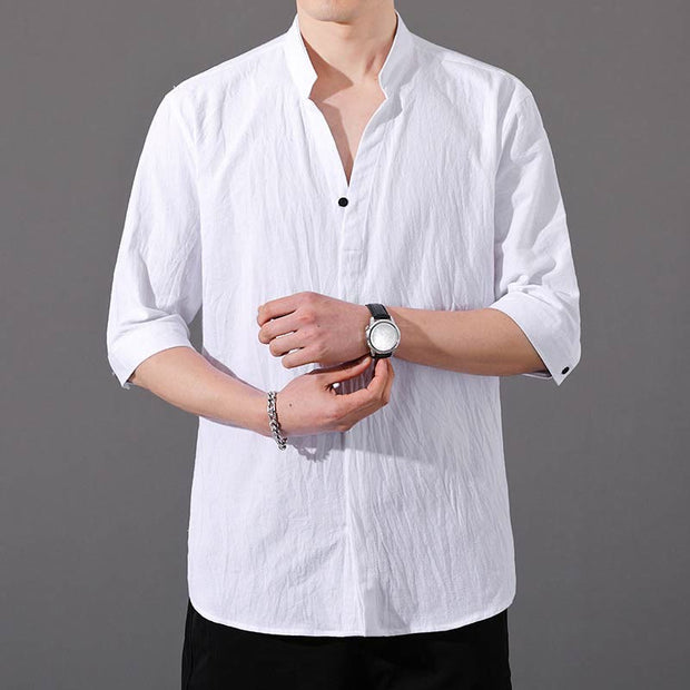 Buddha Stones Summer Men's Half Sleeve Button Cotton Shirt Men's Shirts BS White 6XL(Fit for US/UK/AU48; EU58)