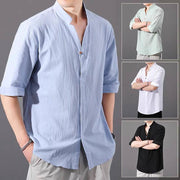 Buddha Stones Summer Men's Half Sleeve Button Cotton Shirt Men's Shirts BS 3