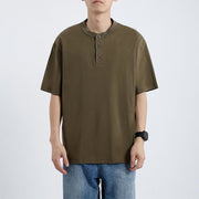 Buddha Stones Solid Men's Short Sleeve Button Cotton Shirt Men's Shirts BS Olive 3XL(Fit for US/UK/AU42; EU52)