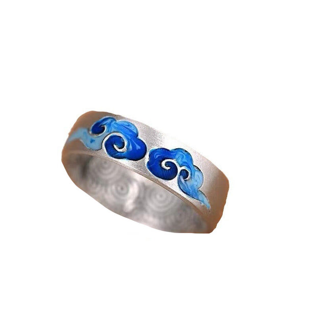 Buddha Stones Blue Auspicious Clouds Pattern Wealth Copper Adjustable Ring