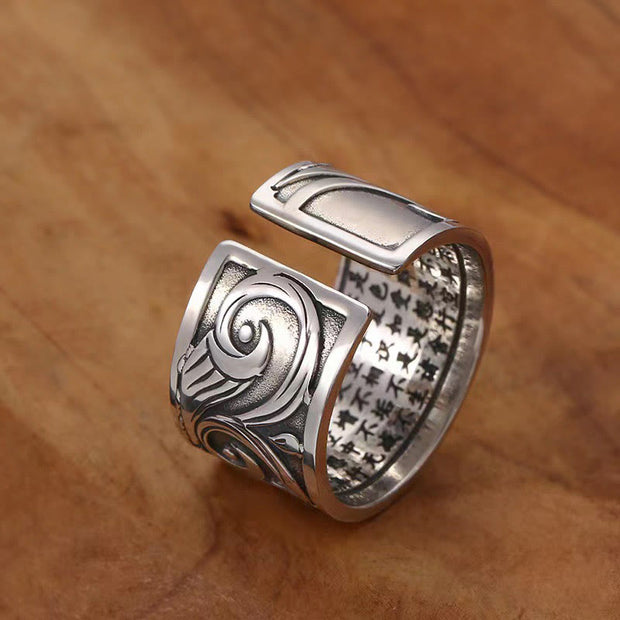 Buddha Stones Koi Fish Heart Sutra Carved Design Luck Wealth Ring